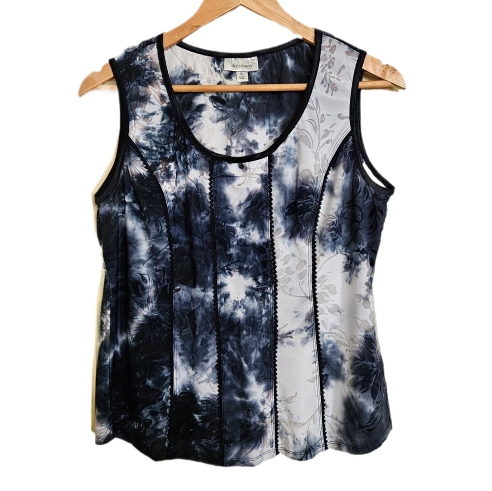 Dressbarn Stretch Sleeveless Blouse Navy Grey Taupe Size XLarge